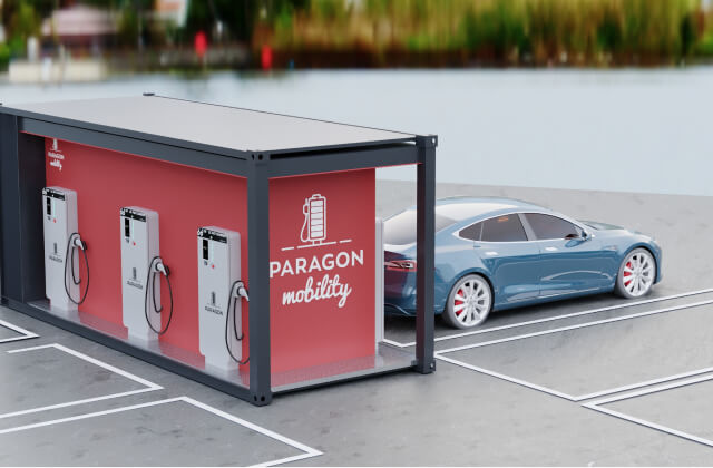 Mini Pod, a mobile charging station with up to four 66 kW DC charging stations.
