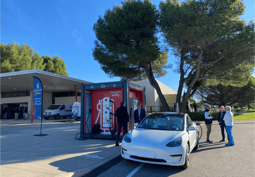 Paragon Mobility charging electric cars at the race track Paul Ricard in Le Castellet.